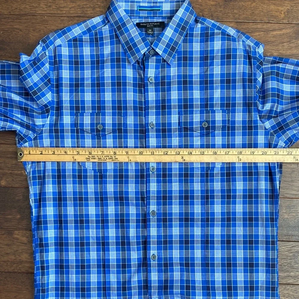 Banana Republic slim fit Blue Checkered Button-Down Shirt
